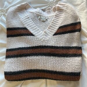 American Eagle Cream and Brown Striped Sweater